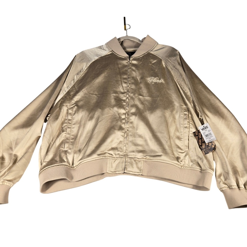 Vans‎ Satin Cropped Bomber Jacket Gold Champagne XXL VN000PGHFSL New With Tags